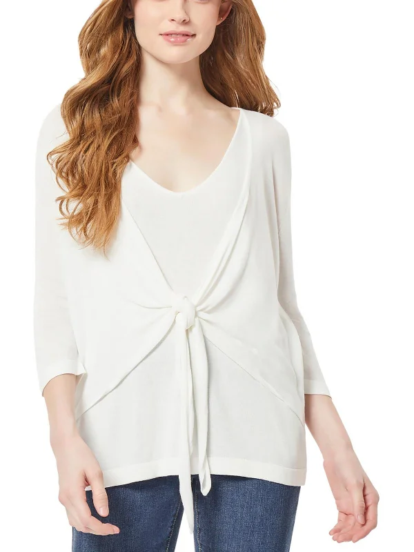 Referral Discount Womens Tie Front V-Neck Pullover Sweater