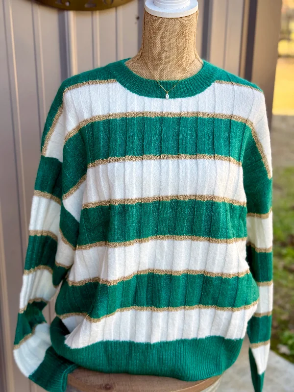 Don't Miss Out Metallic Gold Yarn Striped Sweater