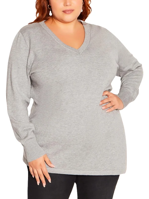 Instant Discount Plus Womens Ribbed Trim Stretch V-Neck Sweater
