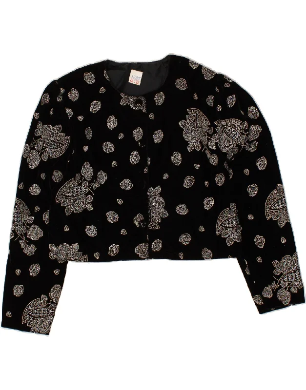 Discount Days VINTAGE Womens Bolero Jacket UK 14 Large Black Floral Polyester