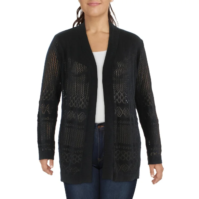 Get It Before It’s Gone Plus Womens Ribbed Trim Crochet Cardigan Sweater