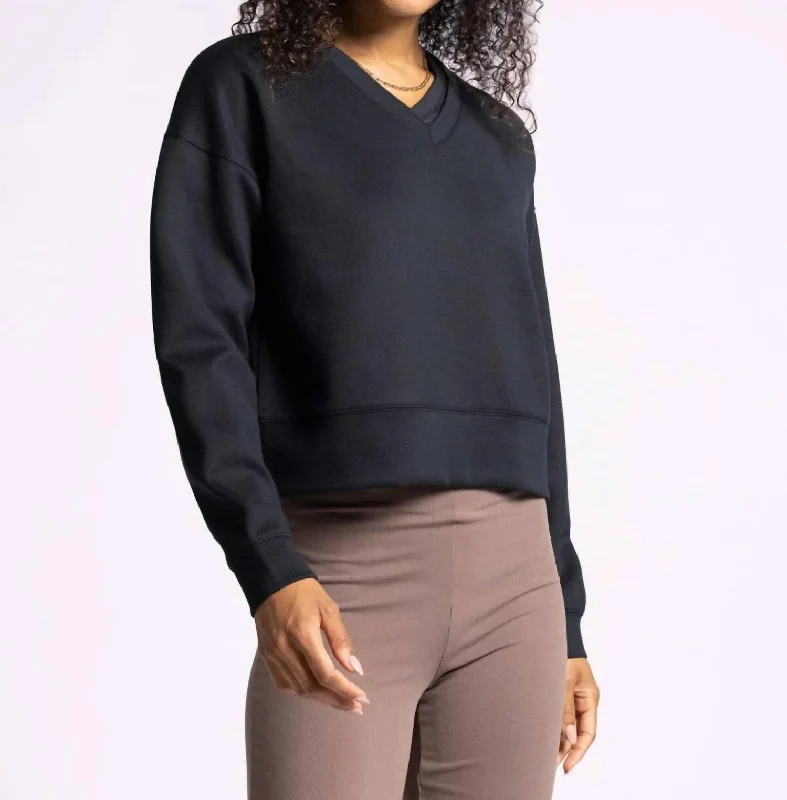 Weekend Offers That Dazzle Martina V-Neck Pullover Sweater In Black Rib