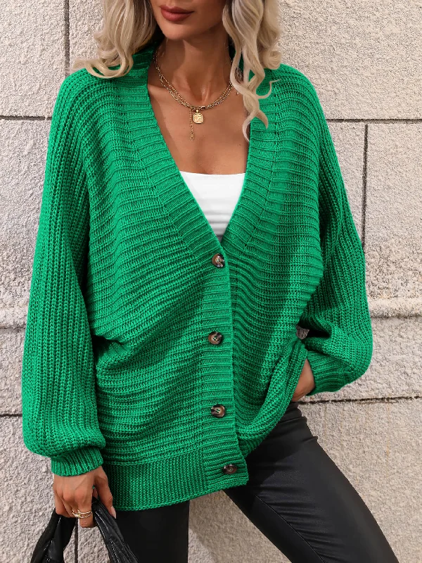 Instant Savings Button Down Horizontal-Ribbing Longline Cardigan