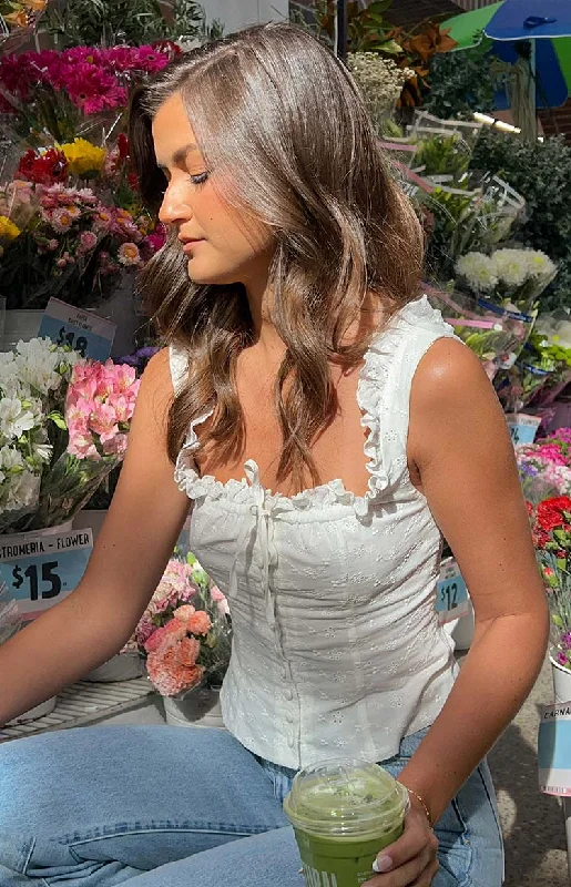 Weekend Discounts to Love Sian White Lace Up Top