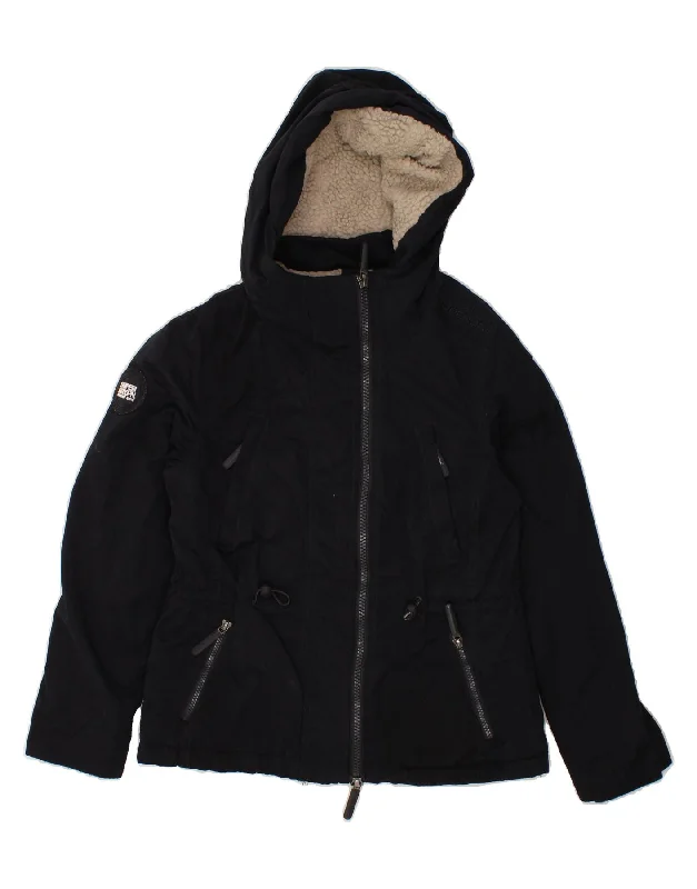 Deal Dash SUPERDRY Womens Windparka Hooded Windbreaker Jacket UK 14 Medium Navy Blue