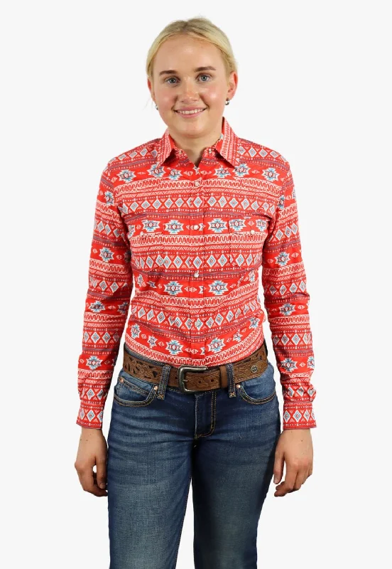 Deal of the Day Red Label Womens Print Snap Long Sleeve Shirt