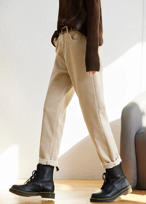 Weekend Deals That Impress French Beige Pockets High Waist Fleece Pants Winter