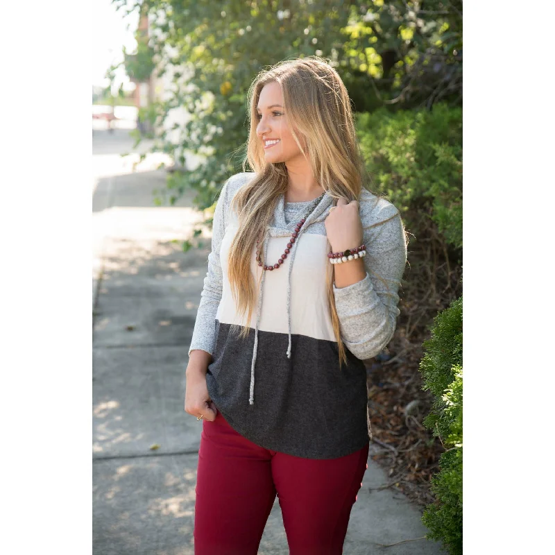 Online Exclusive Grey Color Blocked Cowl Neck Sweatshirt