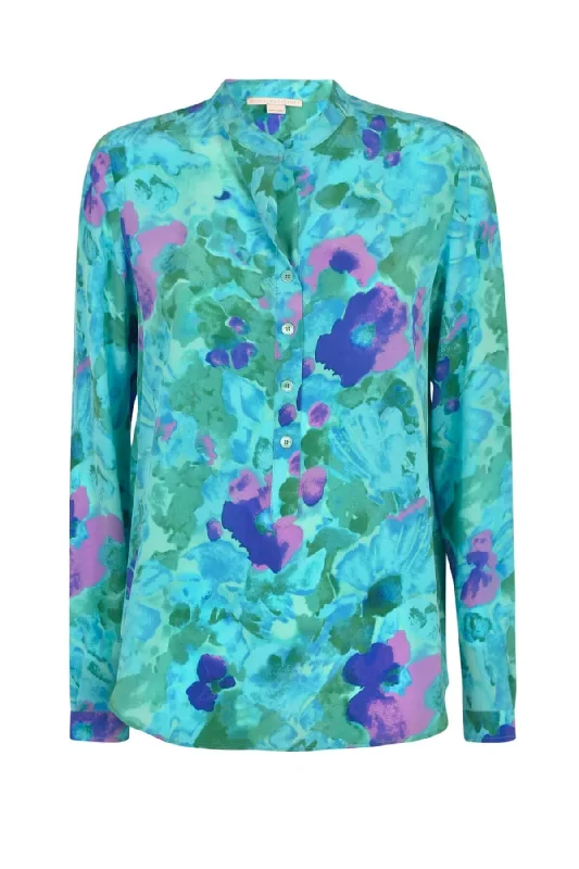 Fantastic Deals Stella McCartney Collarless Silk Shirt - Blue Multi