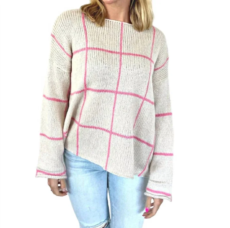 Special Savings Window Pane Sweater In Pink/cream