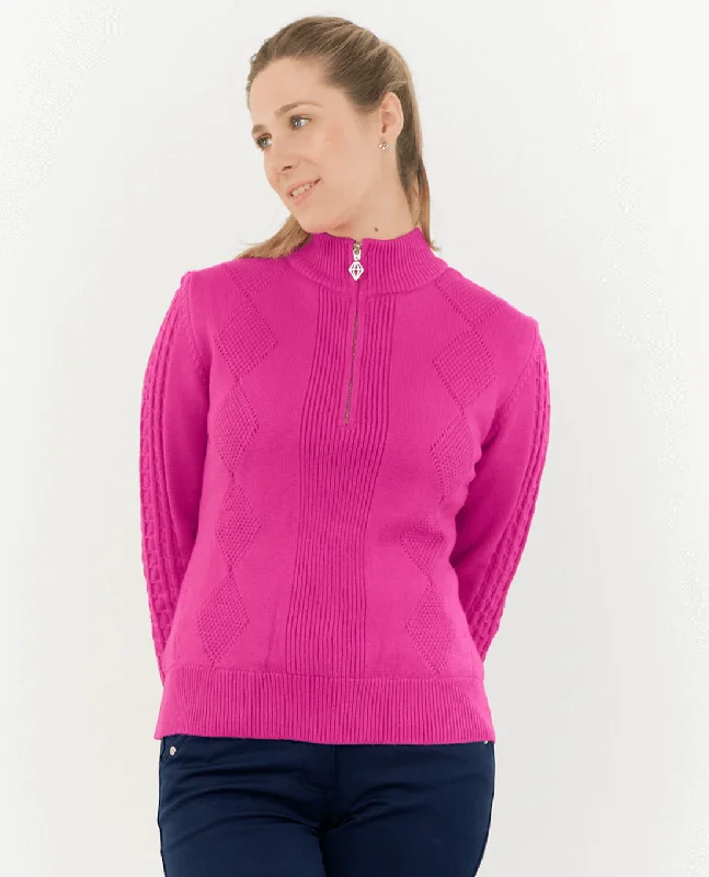 Time-Limited Offer SIZE S - PURE GOLF Sorrell Cable Knit Lined Quarter Zip Jumper 501 Pink Topaz
