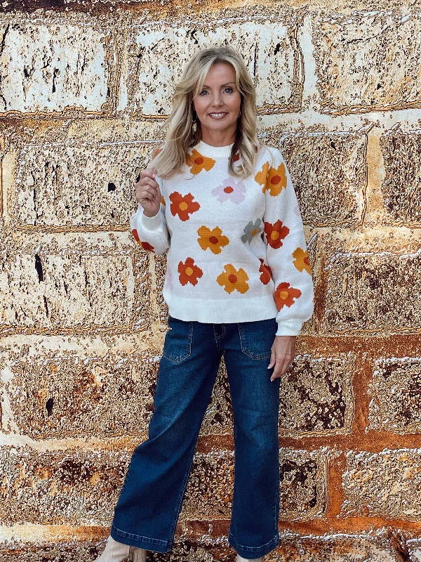 Extra Savings Finley Flower Power Sweater | White
