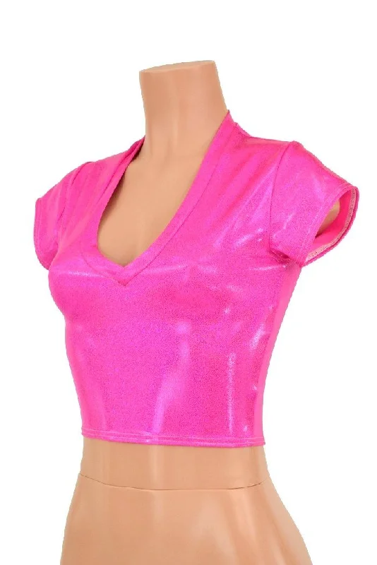 New Deal Hot Pink Sparkly Jewel Crop Top