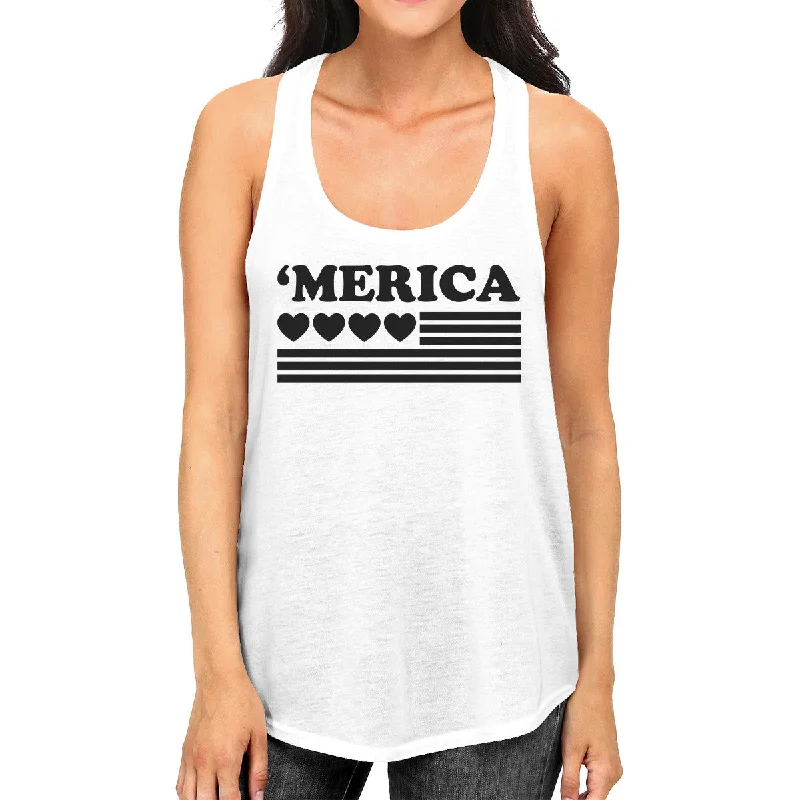 Instant Savings 'Merica Womens White Graphic Tank Top Gifts For Independence Day