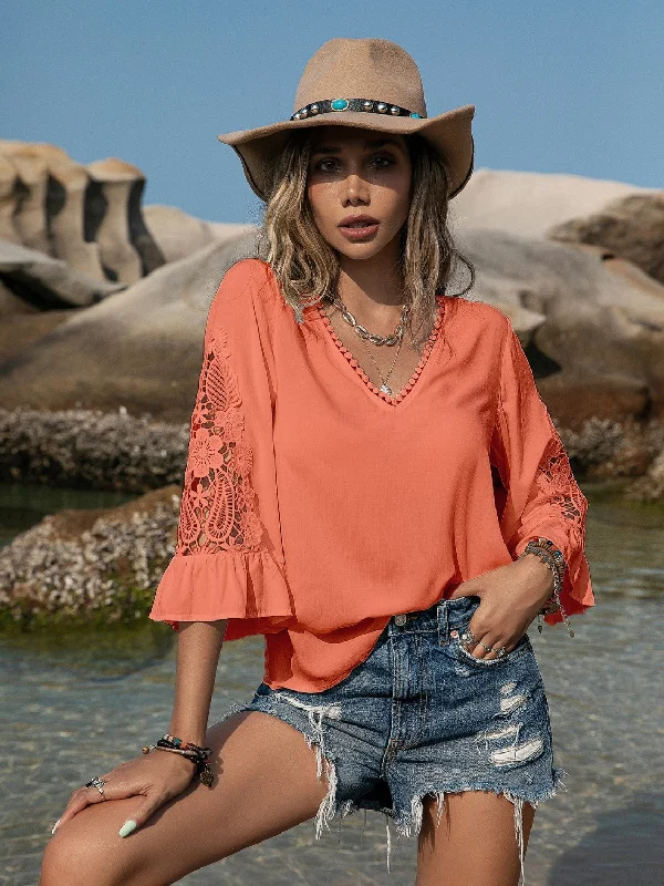 Crazy Deals Lace Detail V-Neck Blouse