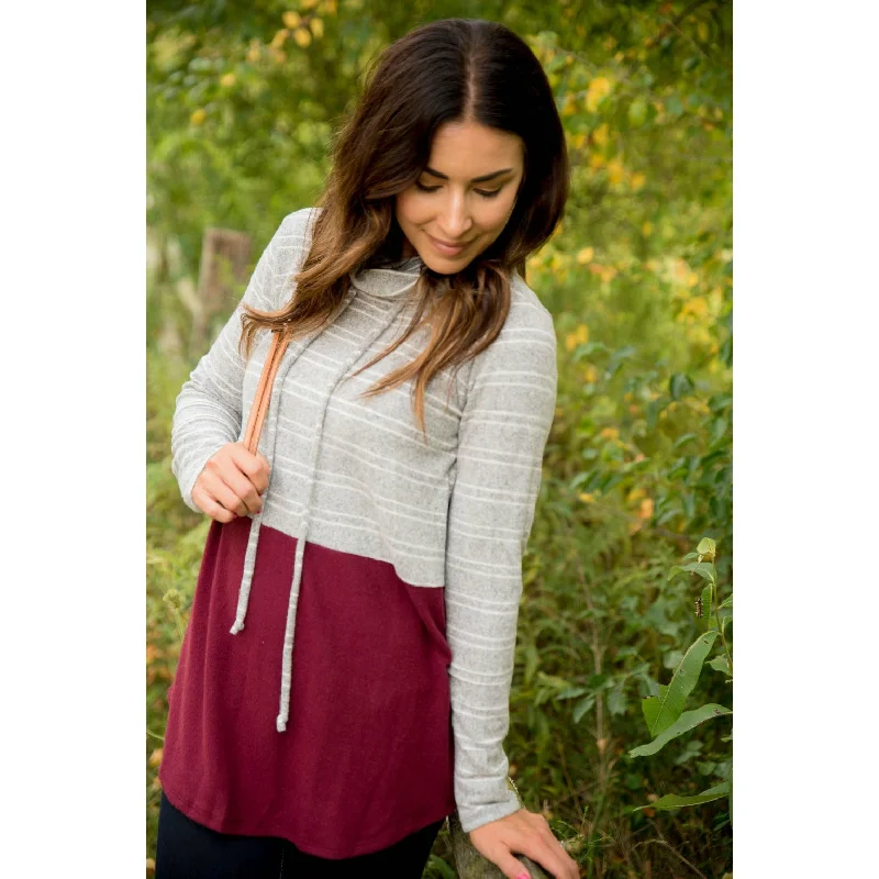 Limited Availability Striped Top Solid Bottom Cowl Neck
