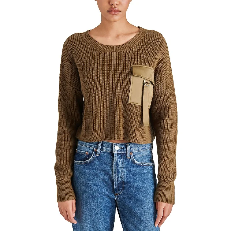 Quick Sale Womens Ribbed Trim Buckle Crewneck Sweater