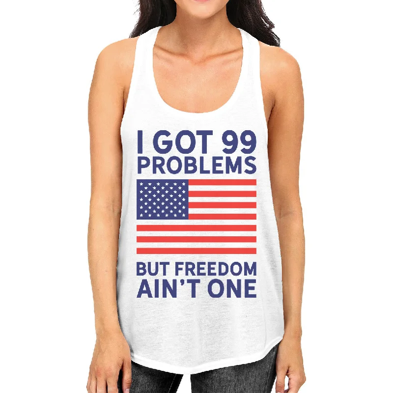 Discount Days Freedom Ain't One Womens White Sleeveless Tee For Fourth Of July