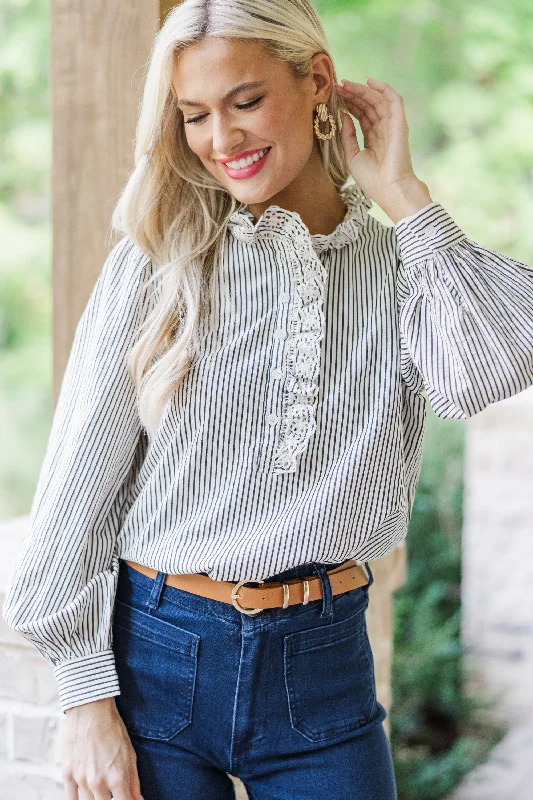 Loyalty Reward Feeling Feminine Navy Blue Striped Blouse