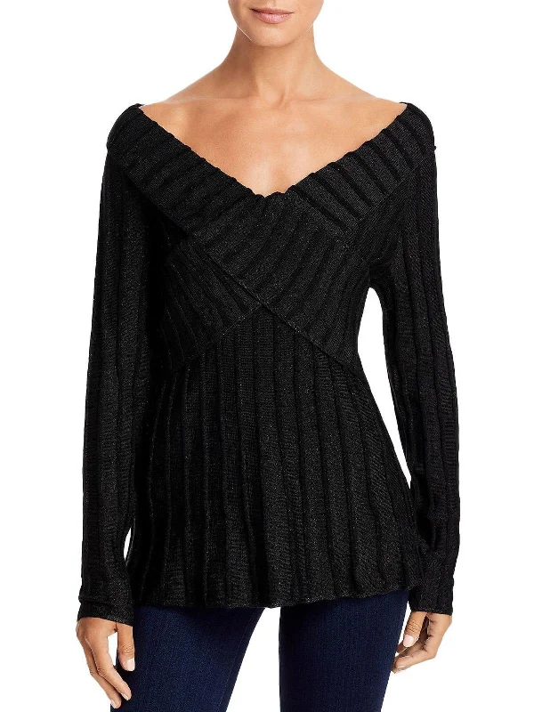 Markdowns Womens Lurex Off The Shoulder Pullover Sweater
