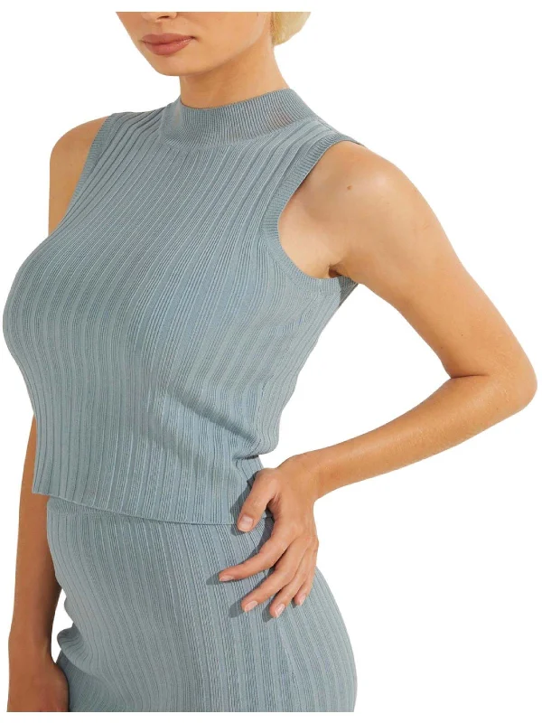 Mega Deal Womens Ribbed Knit Sleeveless Mock Turtleneck Sweater
