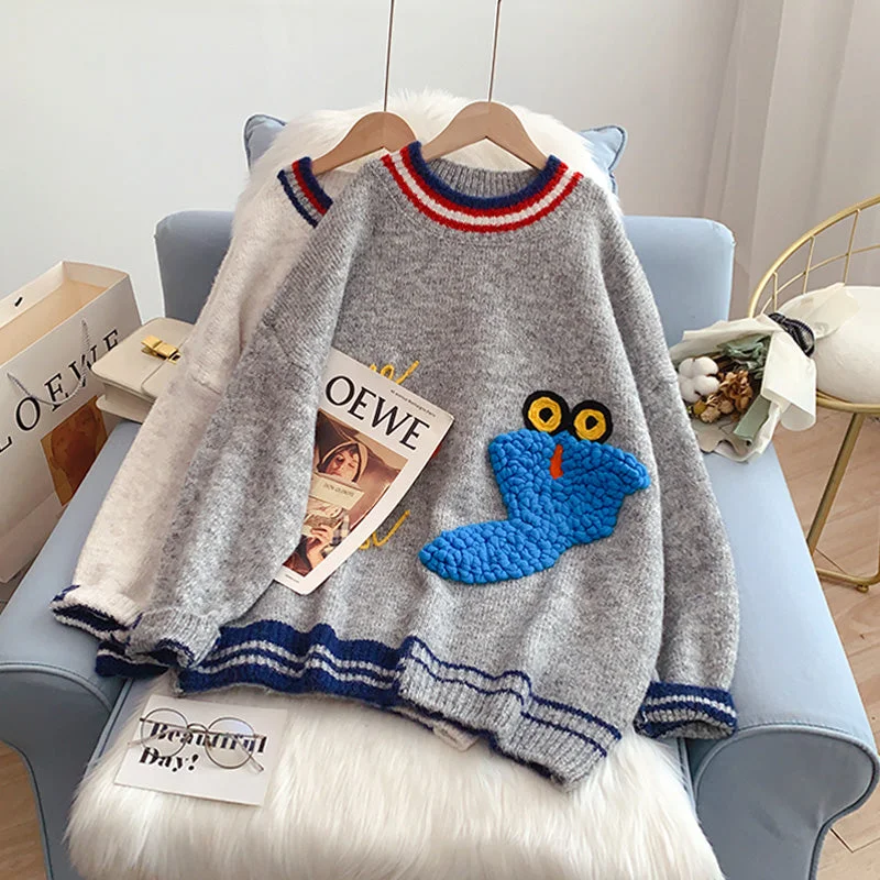 Final Clearance Heavy industry cartoon embroidered sweater foreign style coat  4997