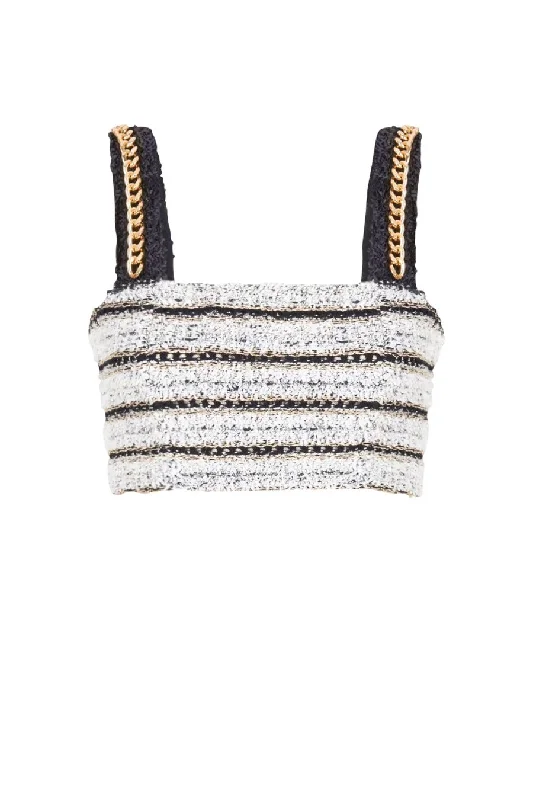 Today Only Balmain Chain Strap Tweed Bra Top - Black/ White/ Gold