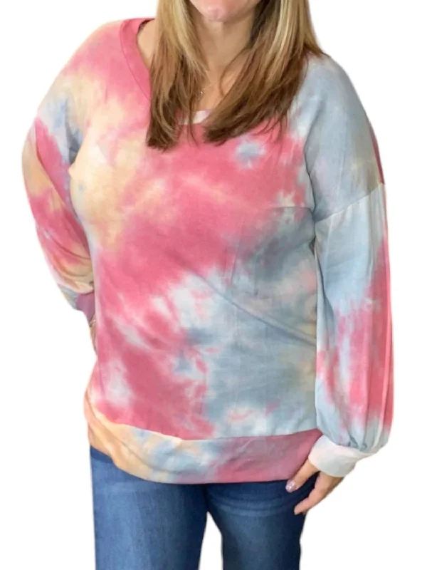 Big Discounts Pastel French Terry V-Neck Sweater In Pink Multi