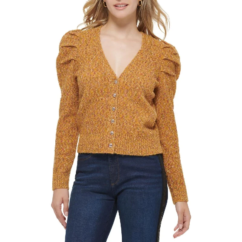 Weekend Offers You Can't Ignore Womens Puff Shoulder Button Front Cardigan Sweater