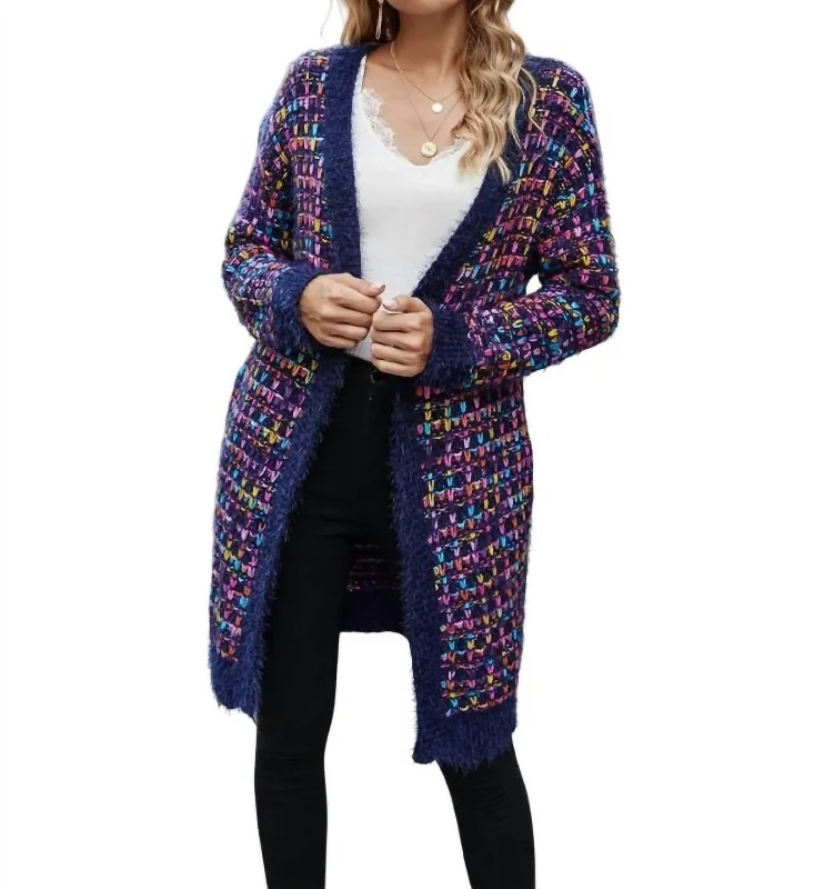 Blowout Sale Fuzzy Rainbow Cardigan In Purple