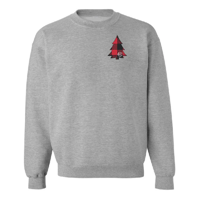Instant Savings Monogrammed Buffalo Check Christmas Tree Crewneck Sweatshirt