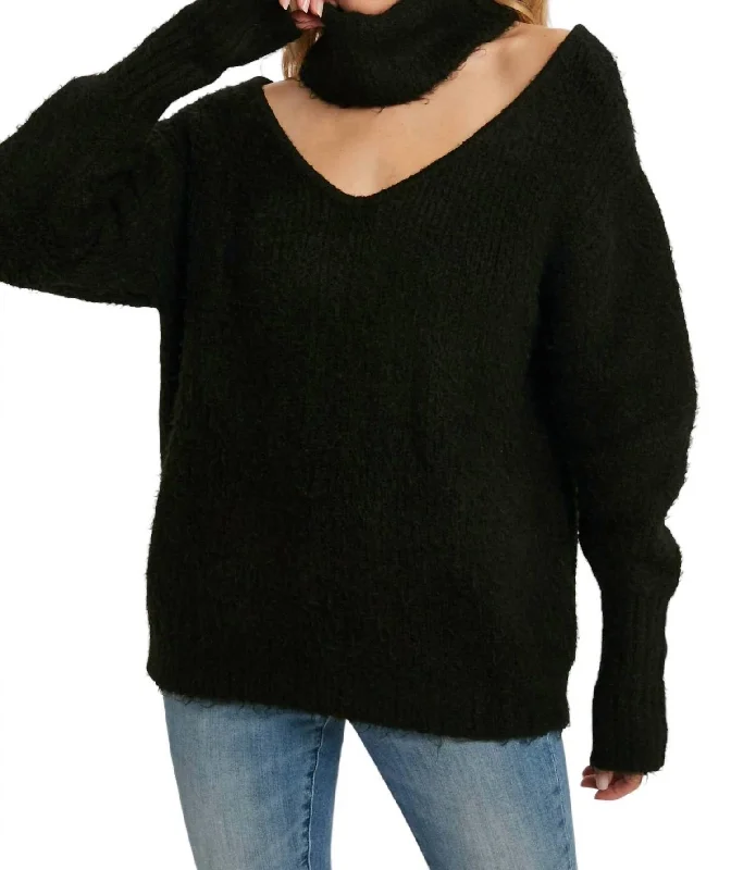 Act Now Turtleneck Cutout Sweater In Black