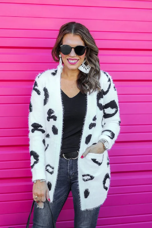 Weekend Shopping Extravaganza Felix Fuzzy Snow Leopard Cardigan