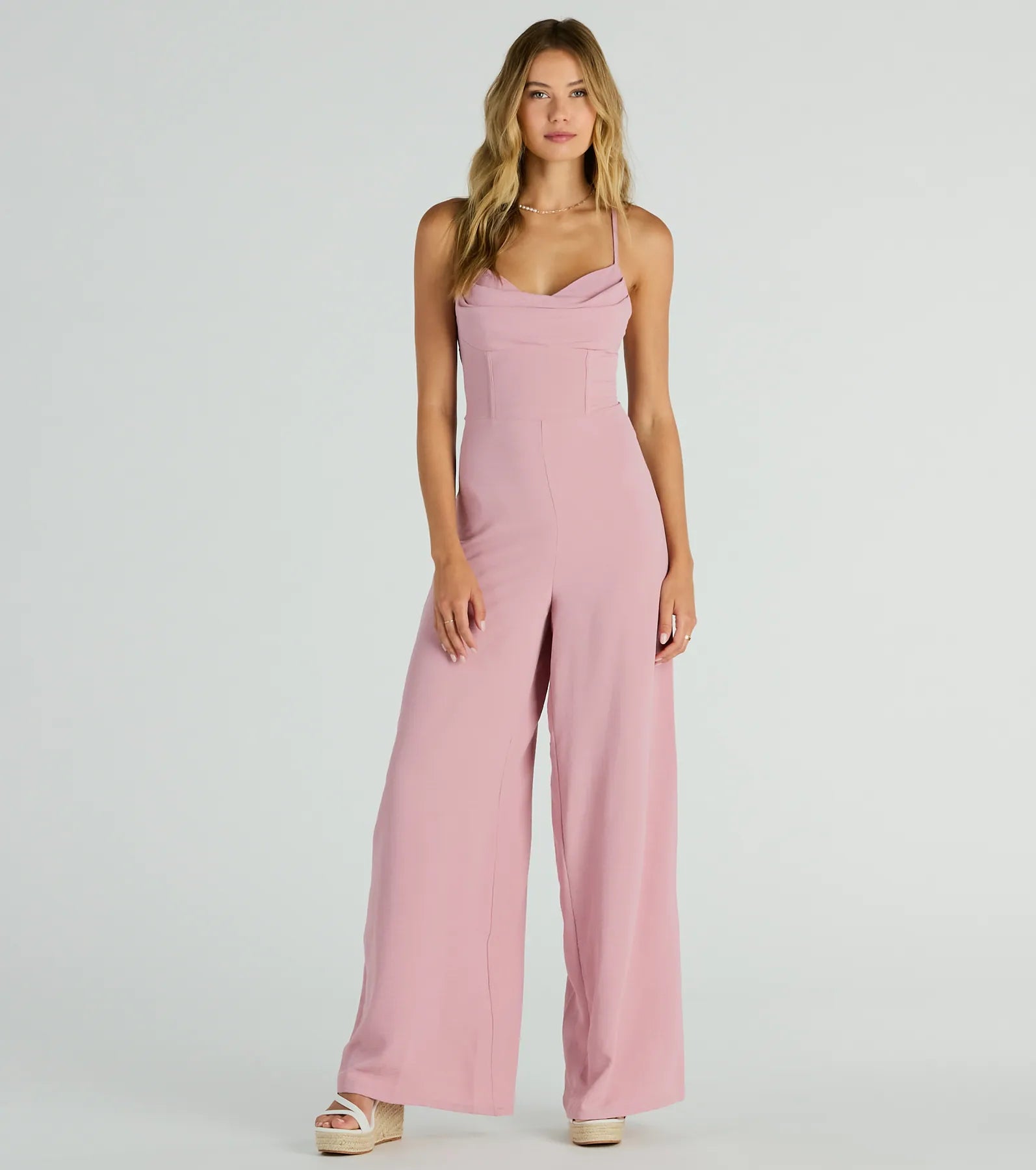 Buy Now Effortless Allure Lace-Up Woven Wide-Leg Jumpsuit