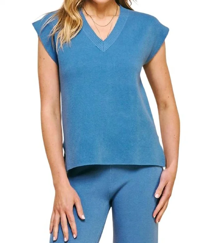 Exclusive Offers V Neck Sweater Vest In Dusty Blue