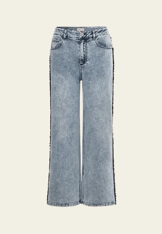 Super Deal Washed Decorated-sideseam Flared Denim