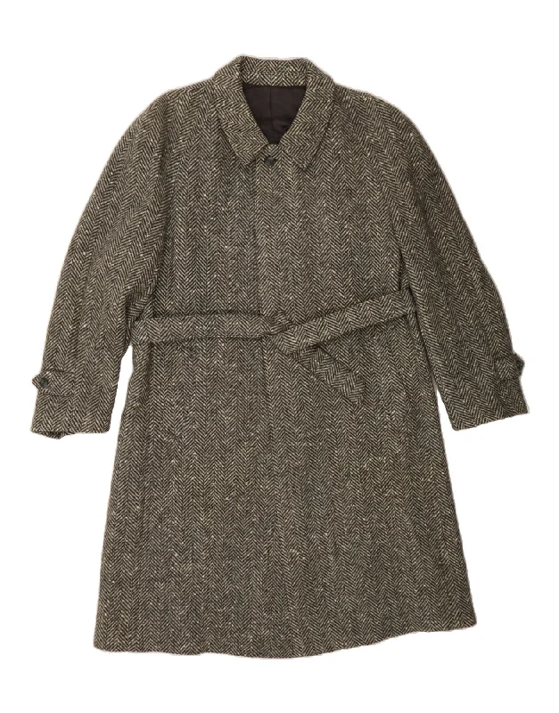 Your Weekend, Your Savings BIANCHI Womens Overcoat IT 56 4XL Grey Herringbone Wool