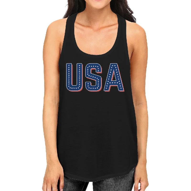 Huge Discounts USA With Stars Womens Cotton Tank Top Unique USA Letter Printed