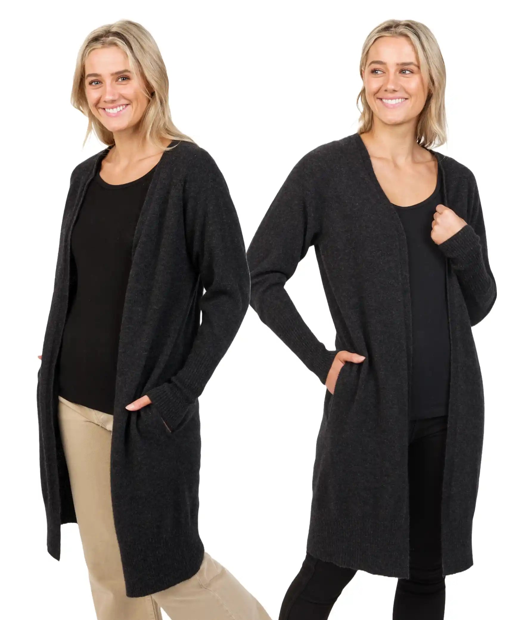 Hurry Up Charcoal Women's Longline Cardigan - NB834