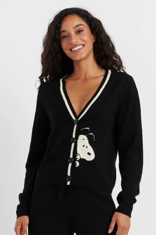 Midnight Sale Black Wool-Cashmere Snoopy Cardigan