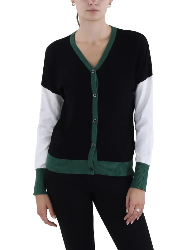 Clearance Sale Womens Contrast Trim Colorblock Cardigan Sweater