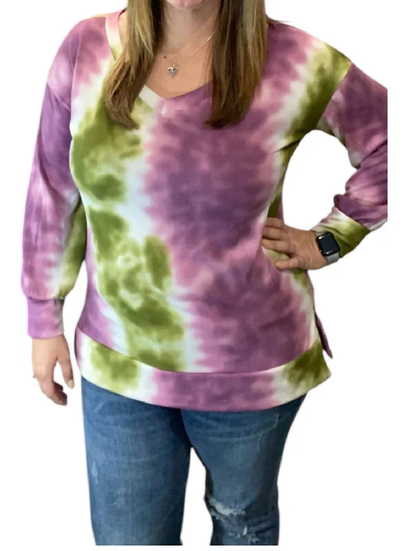 Massive Deals Puff Sleeve Sweater In Olive/plum