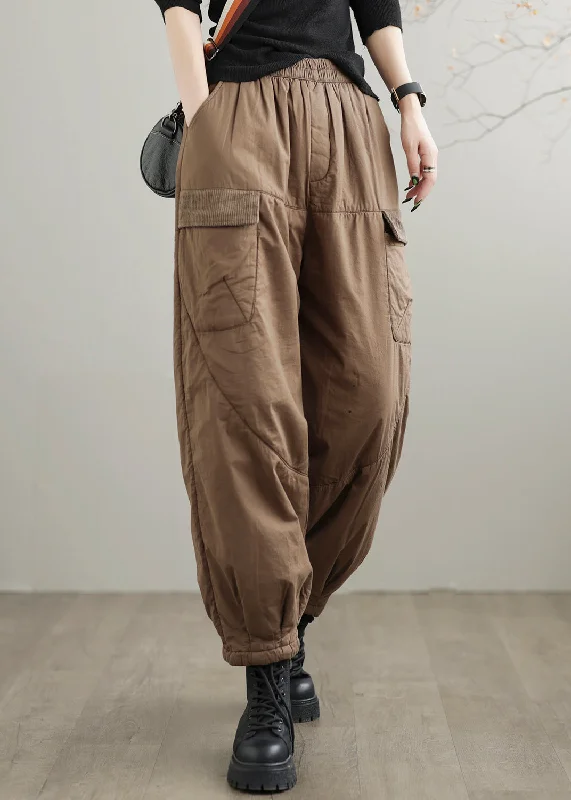 Mega Sale Coffee Pockets Cozy Fine Cotton Filled Pants Elastic Waist Winter