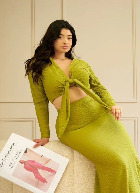 Early Access Bea Textured Tie Front Crop Top - Chartreuse