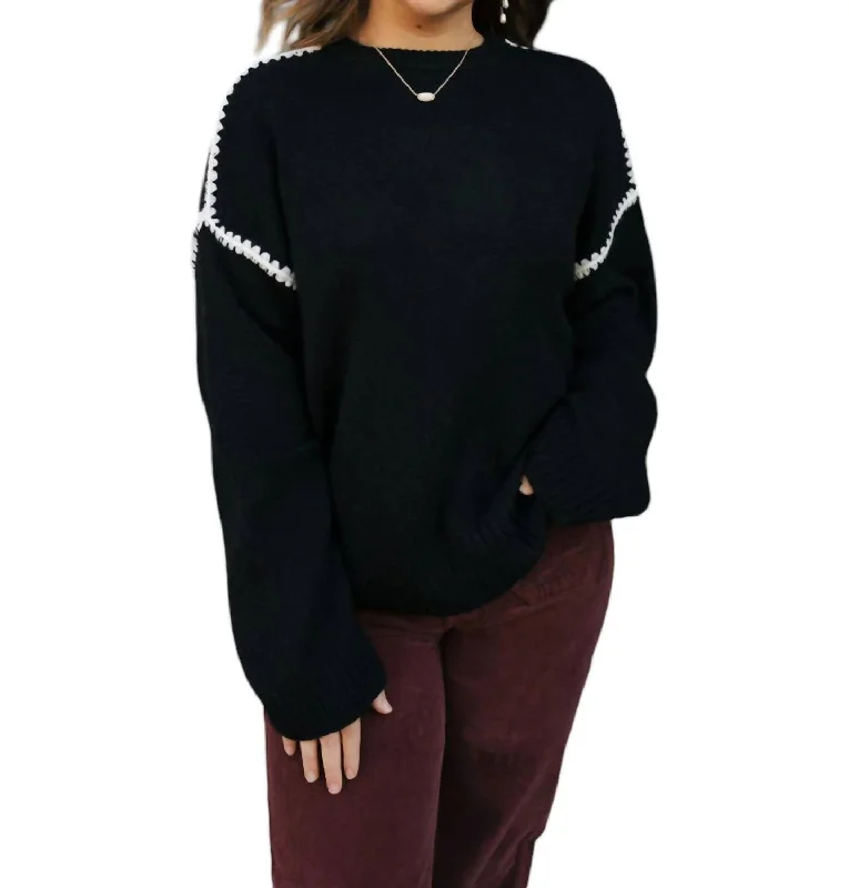 Big Discounts Contrast Stitch Sweater In Black/cream
