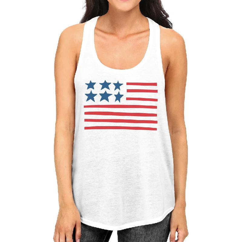 Act Fast USA Flag Women White Graphic Sleeveless Tee For Independence Day
