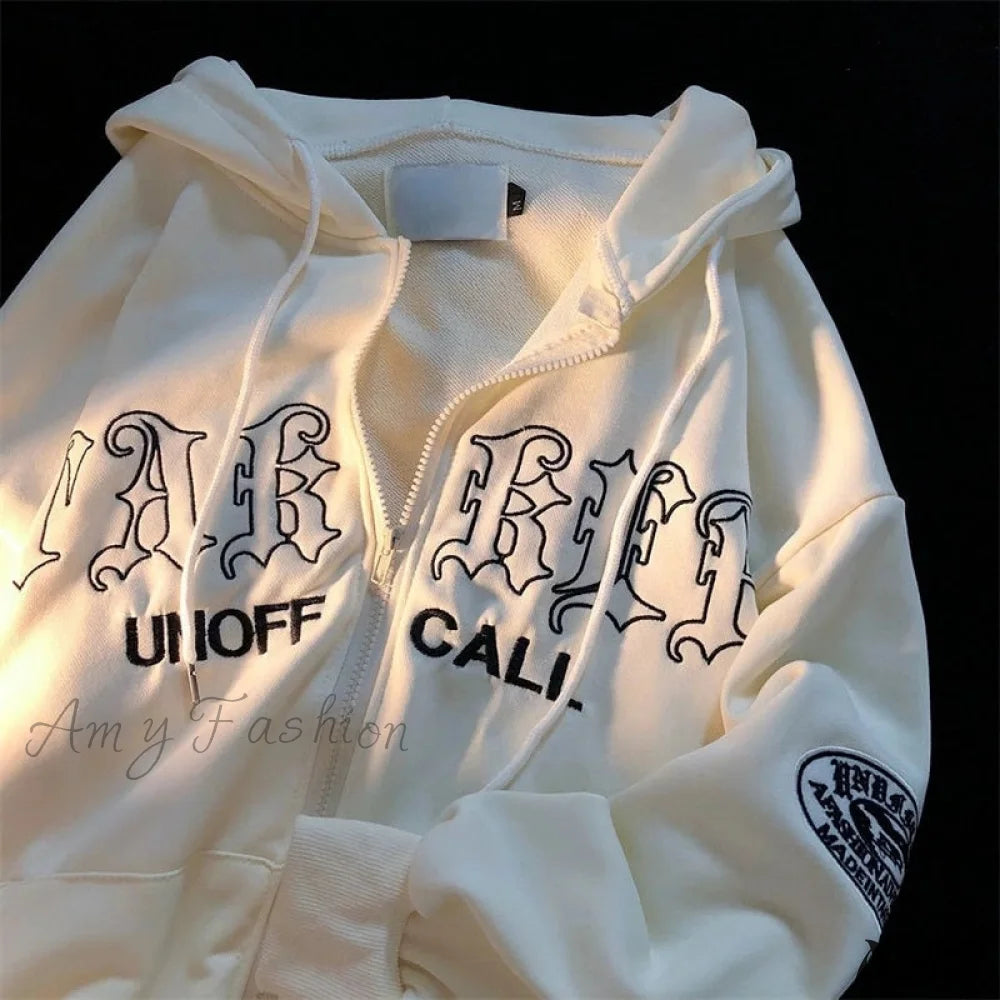 Weekend Offers That Tempt Amy Fashion - Letter Embroidery Vintage Loose Zipper Hoodies