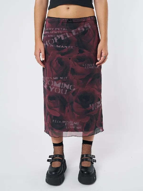 The Best Prices Hopeless Romantic Rose Mesh Midi Skirt