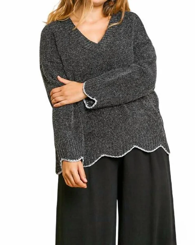 Steal Deal Zig Zag Pullover Sweater In Black