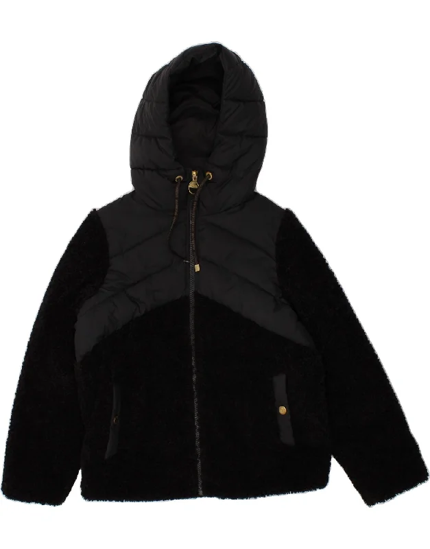 Huge Discounts BARBOUR Womens Padded Hooded Fleece Jacket UK 8 Small Black